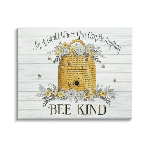 Stupell Industries In A World Bee Kind Motivational Phrase Beehive, 48 x 36,Design by Deb Strain