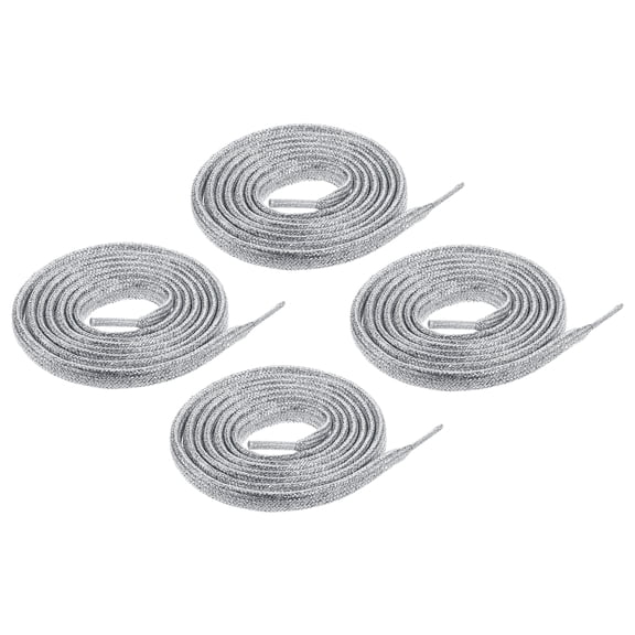 2pair Shiny Flat Shoe Laces, 51" Sparkle Metallic Shoelaces Sequin Shoe Strings for Sneakers Boots Skate Running Shoes, Silver