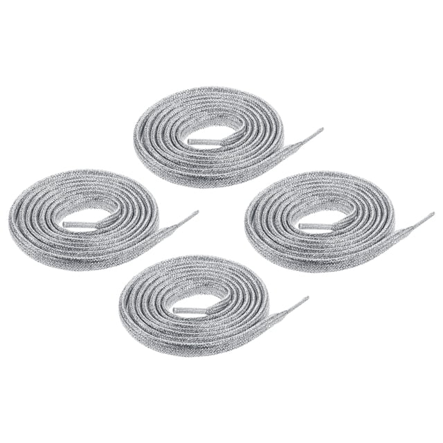 2 pares de cordones planos brillantes, 51" cordones metálicos brillantes para zapatillas, botas, patines, zapatos de correr, plateado