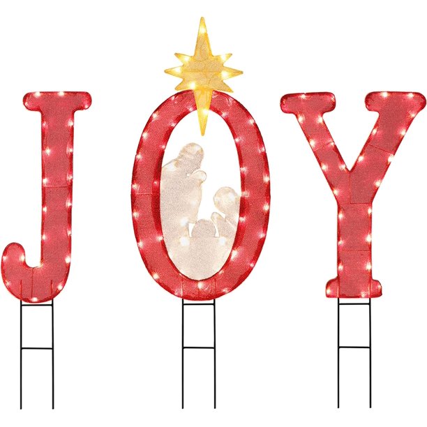Joy Chrismas Nativity Yard Sign Outdoor Decorations, 3 PCS 45 Inch High