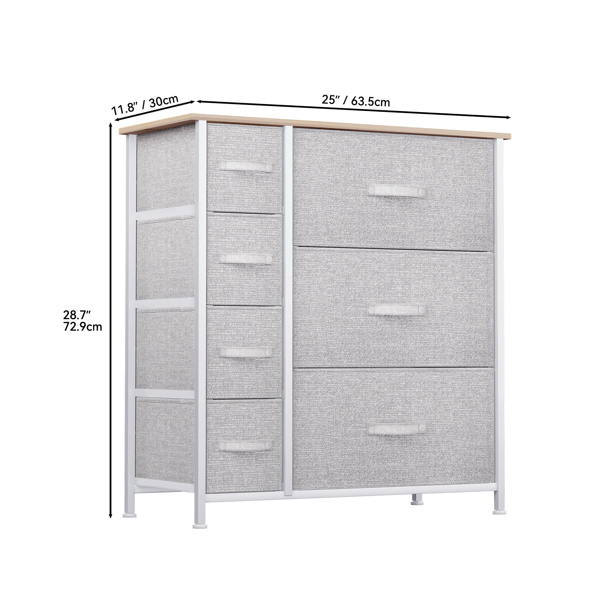 Dextrus Chest of Fabric 7 Drawers Dresser Storage Organizer Furniture Home Office, Light Gray