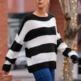 thumbnail image 2 of Mujeres suéter redondo Masajeadores de cuello rayas empalme manga larga casual señora knit pullover Top para las mujeres del invierno otoño, 2 of 6