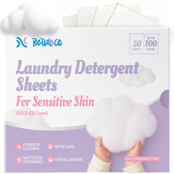 BellaLuce Laundry Detergent Sheets, Unscented for Sensitive Skin, 100 Loads (50 Count)