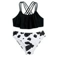 thumbnail image 2 of Nrmvnmi Infant Kids Girls Cow Pattern Print Ruffles Hollow Swimwear Children's Swimsuit Bikini Suspender Sleeveless Split Swimsuit Swimwear Two-Piece Bathing Suits, 2 of 9