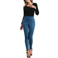 thumbnail image 2 of FALDAS CURVAS Leggings de Ante Sintético para Mujeres, Cintura Alta, Pantalones Ajustados, Color Azul Oscuro, 2 of 6