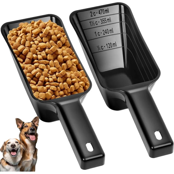 bathprove  2 Cup Dog Food Scoop(2 Pack), Plastic Pet Food Scoop with Measuring Lines for Accurate Pet Food Portions,Dishwasher Safe (Black)