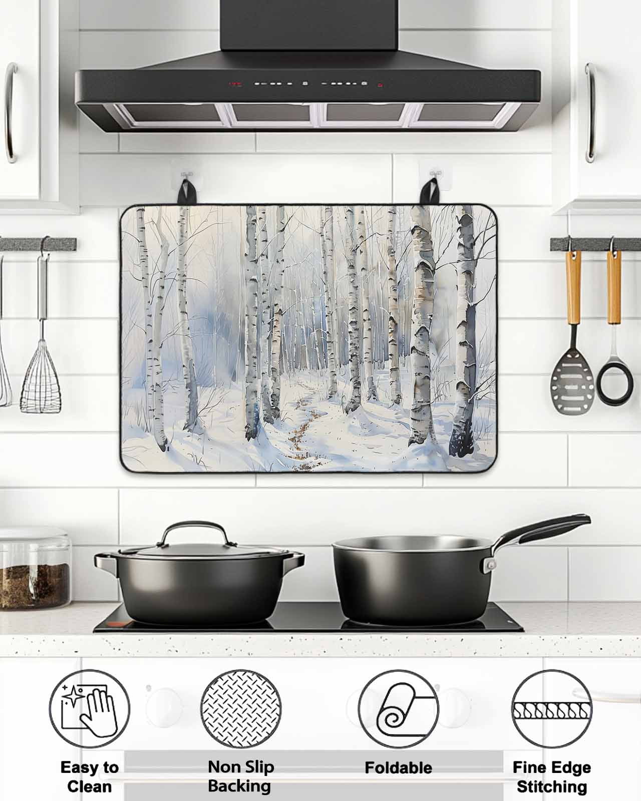 Stove Top Covers for Electric Stove, Christmas Tree Glass Stovetop Cover Protector, White Winter Xmas Snowflake Induction Cooktop Protector Oven Mat for Kitchen Countertop 24"x21"