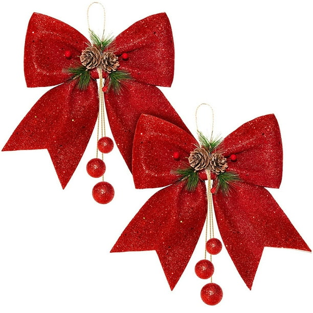 2pcs Christmas Bow Decorations, Red Wreaths Bows, Large Christmas Tree ...