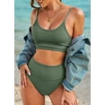 thumbnail image 3 of Eytino Women's Bikini Sets Colorblock 2 Piece High Waisted Swimsuit Scoop Neck Adjustable Spaghetti Straps Bathing Suit Green S, 3 of 7