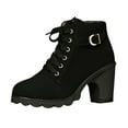 thumbnail image 3 of Women's Ankle Boots Thick Mid Heel Lace Up Round Toe Platform Ankle Booties Solid Versatile Comfortable Combat Boots (Black,38), 3 of 8