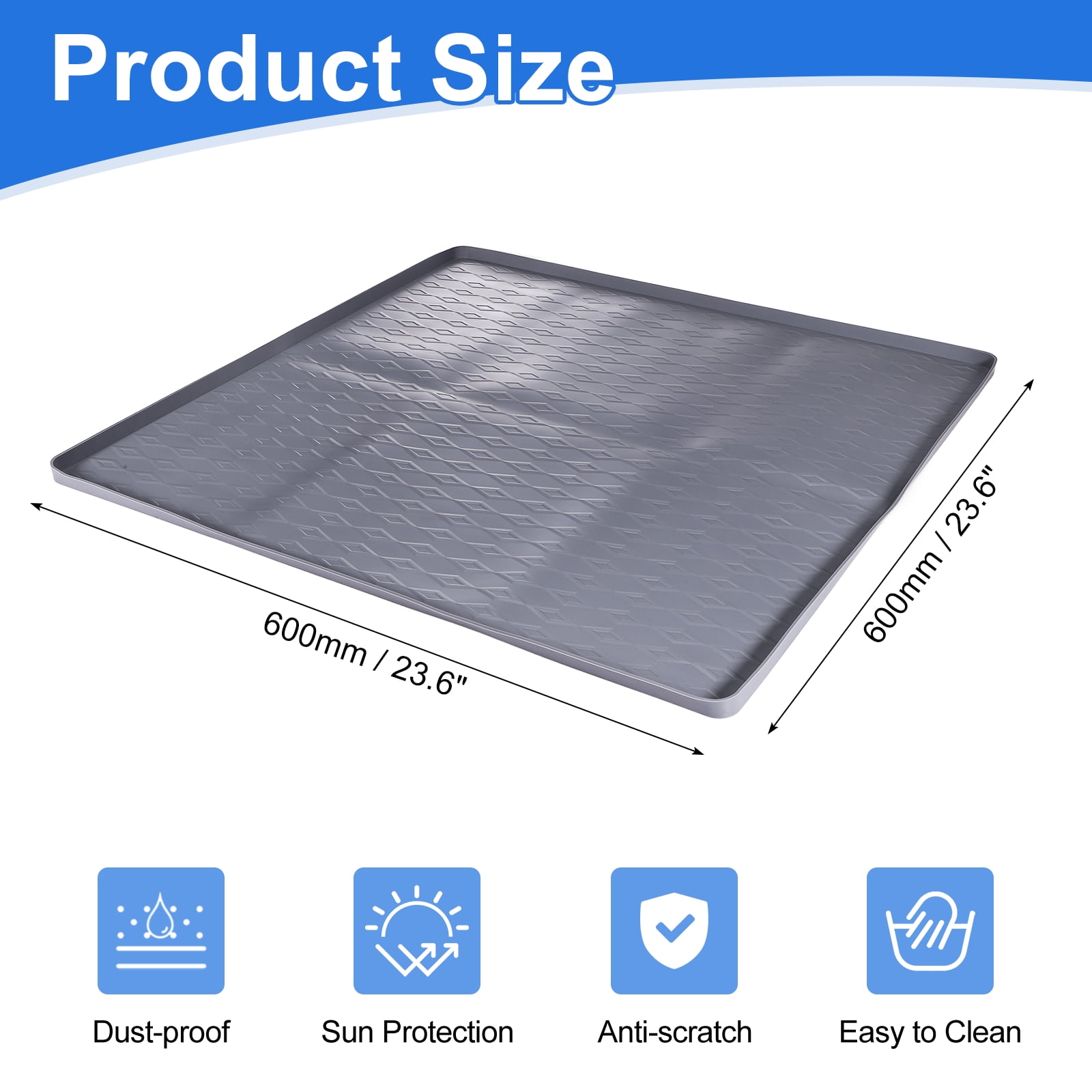 Uxcell Washer and Dryer Top Protector Mat (23.6" x 23.6") - Non-Slip Heat-Resistant Leak-Proof Washable, Silicone Washing Machine Top Cover Pad for Home/Kitchen/Laundry Room, Gray