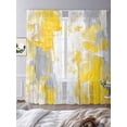 thumbnail image 3 of Yellow Gray Abstract Sheer Curtains for Living Room Bedroom, Light-filtering Sheer Curtain, Graffiti Brush Rod Pocket Voile Window Treatment Drapes, 52’’Wx96’’L, 2 Panels Set, 3 of 7