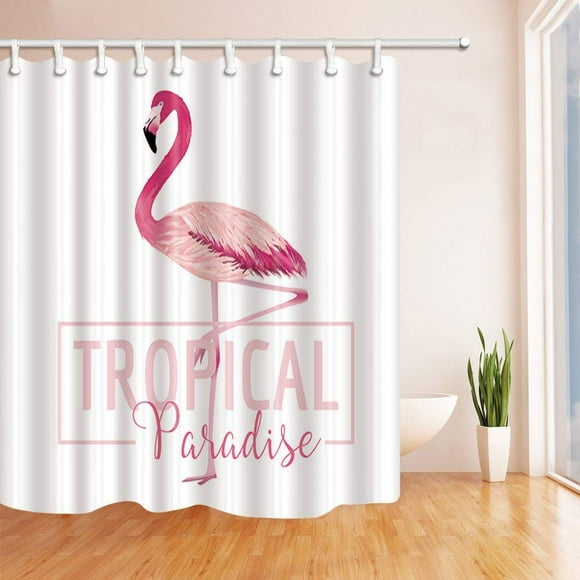 BOSDECO Tropical Summer Bird Decor Exotic Dancing Flamingo Polyester Fabric Bathroom Shower Curtain 66x72 inches