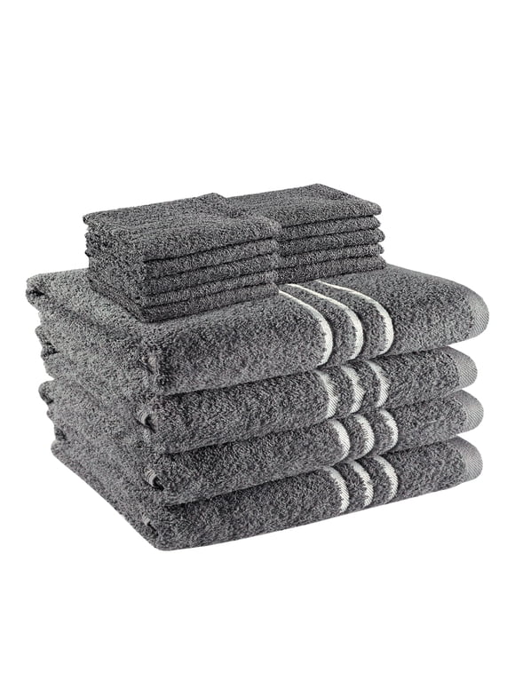 Mainstays Soft & Plush Touch 14 Piece Cotton-Recycled Polyester Bath Towel Set, Grey