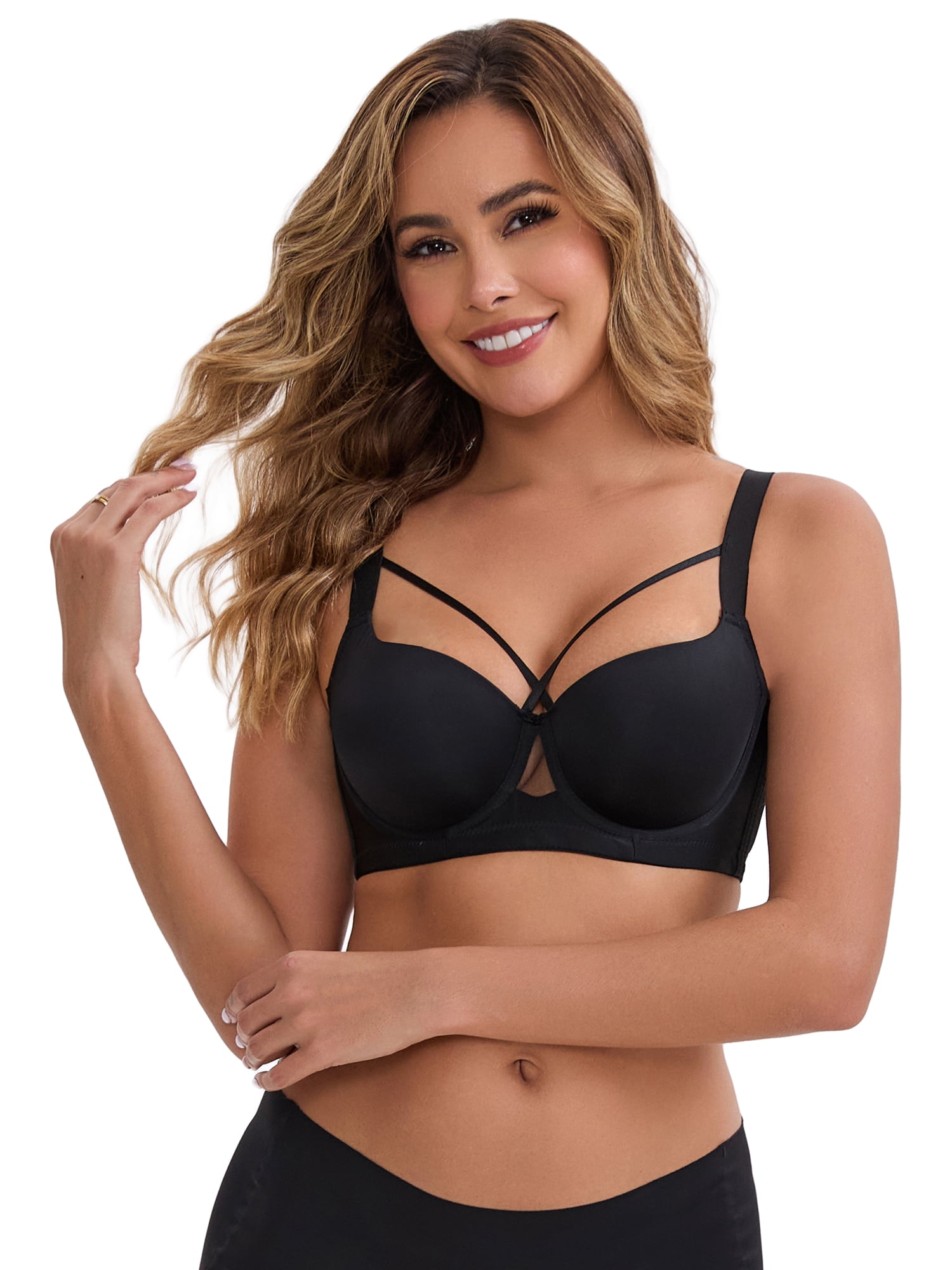 DARING DIVA Women's 3/4 Cup Push-Up Underwire Support Front Cross Lingerie 36B Black