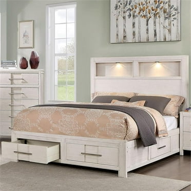 Furniture of America Jesson Wood 4-Drawer Queen Bed with LED Light in White