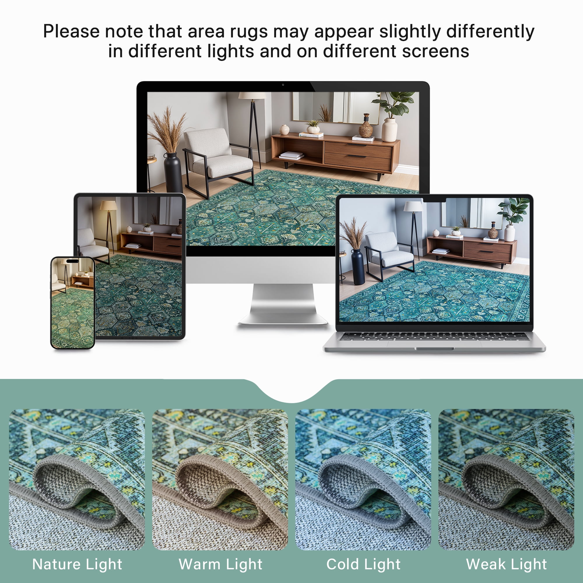 KUETH 6'x9' Area Rugs for Living Room, Ultra-thin Non Slip Machine Washable Vintage Indoor Rug, Low Pile Chenille Print Rug for Bedroom Dining Room Home Office