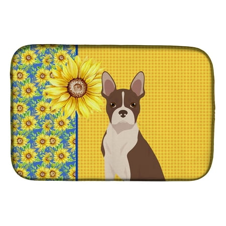 

Summer Sunflowers Red Boston Terrier Dish Drying Mat 14 in x 21 in