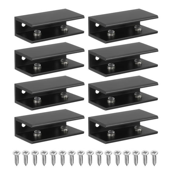Uxcell 8 Pieces Glass Shelf Brackets Metal Wall Mount Glass Clamps Clip Holder, Black