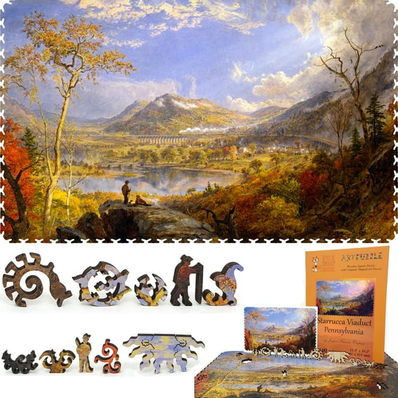 Wooden Jigsaw Puzzles for Adults - Uniquely Shaped Pieces - made in the USA by FoxSmartBox - 440 Pieces - Starrucca Viaduct, Pennsylvania
