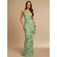 thumbnail image 3 of Mist Green 3D Floral Embroidered Bodycon Slip Maxi Dress For Women, 3 of 7