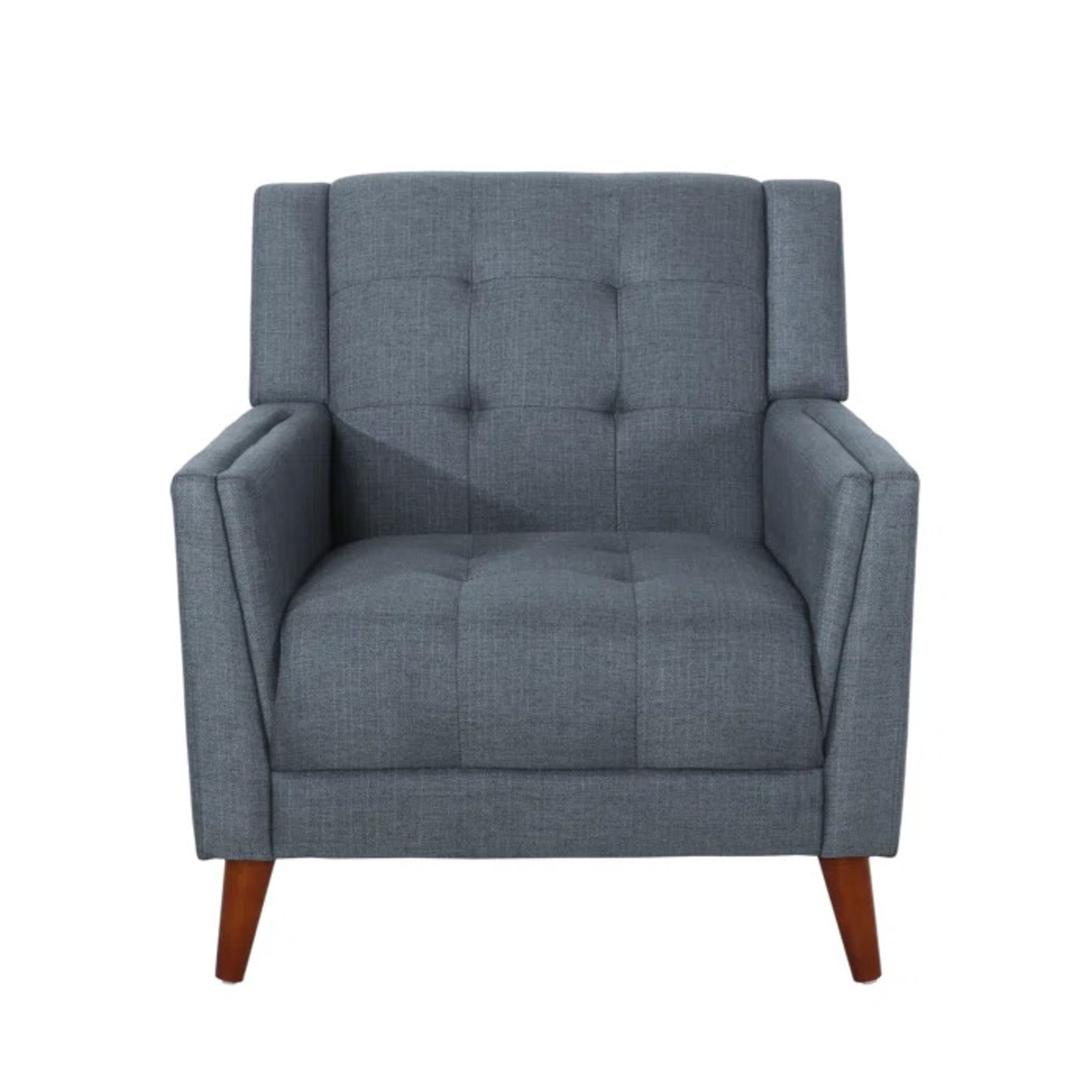 Christopher Knight Home Mid-Century Modern Armchair, Tufted Fabric Upholstery & Rubberwood Legs, Dark Gray, Set of 2