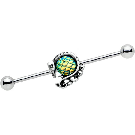 Dragon Barbell - Body Candy Steel Green Mermaid Scale Daring Dragon Industrial Barbell 14 Gauge 38mm