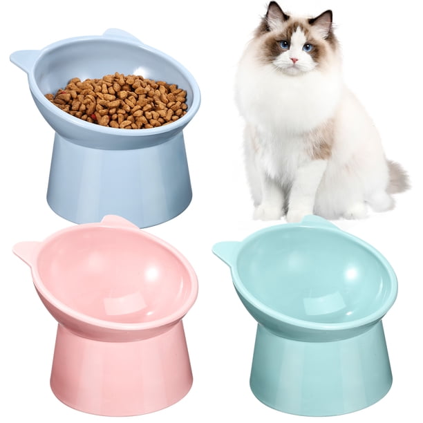 GOOHOCHY Cuencos de comida para gatos elevados de plástico, cuenco de alimentación inclinado para agua y comida, 3 uds.