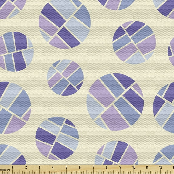 Geometric Fabric by the Yard, Abstract Rounds with Rectangles in Purple Tones Quirky Polka Dots, Decorative Upholstery Fabric for Sofas and Home Accents, Eggshell Multicolor by Ambesonne