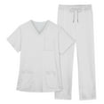 thumbnail image 5 of MLQIDK Scrub Sets for Woman Plus Size Nursing Top Stretchy V-Neck Scrub Pants and Tops Medical Uniforms Scrub Joggers with Pockets White XL, 5 of 6