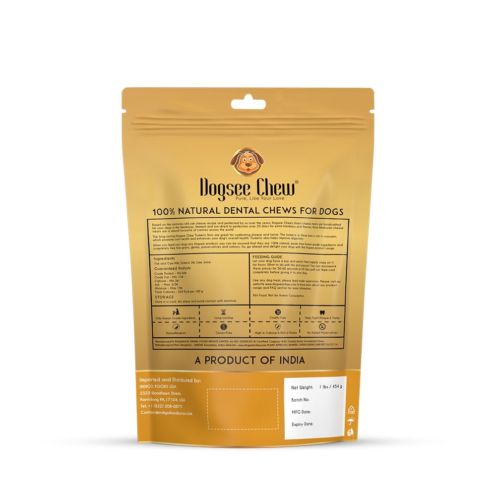 Dogsee Chew Himalayan Yak Chews Turmeric Long Lasting Dental Dog Treats Small 1 lb (13 Bars)