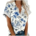 thumbnail image 2 of Gaecuw Hawaiian Shirts for Women Tops Blouses Short Sleeve T Shirts Regular Fit Pullover Tees T-Shirts Floral Print Tops V Neck Blouses Casual T Shirts Button Up Button Down Pullover Summer Tees Tops, 2 of 5