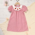 thumbnail image 2 of ZEHJUHAN Toddler Girls Plaid Dress Puff Sleeves Apple Embroidery Back to School Outfit for Daily Wear Red，2Y, 2 of 7