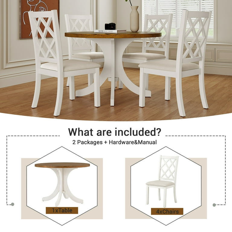 WEPSEN Round Dining Table Set for 4 Farmhouse 5 Piece Dining Room