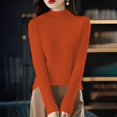 thumbnail image 1 of IMENGL Women's spring solid semi high neck pullover, Orange M, Size M-2XL, 1 of 4
