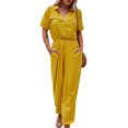 thumbnail image 2 of Combinaison Femmes, Mode Femmes Été Couleur Unie Combinaison Col Rabattable Manches Courtes Bouton Poche Casual Playsuit, 2 of 8