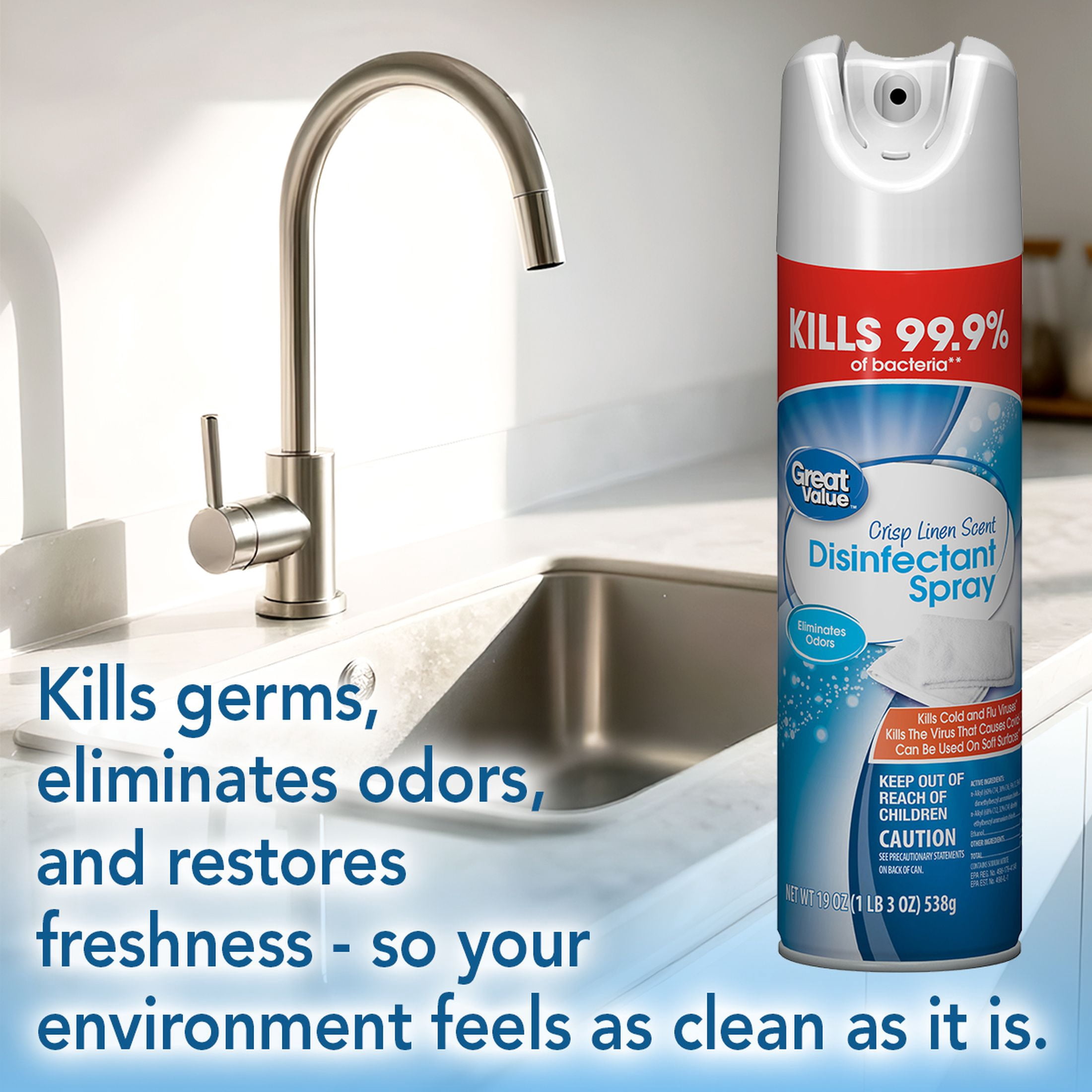 Great Value Disinfectant Spray Linen 19 oz Crisp Linen (1 Pack)