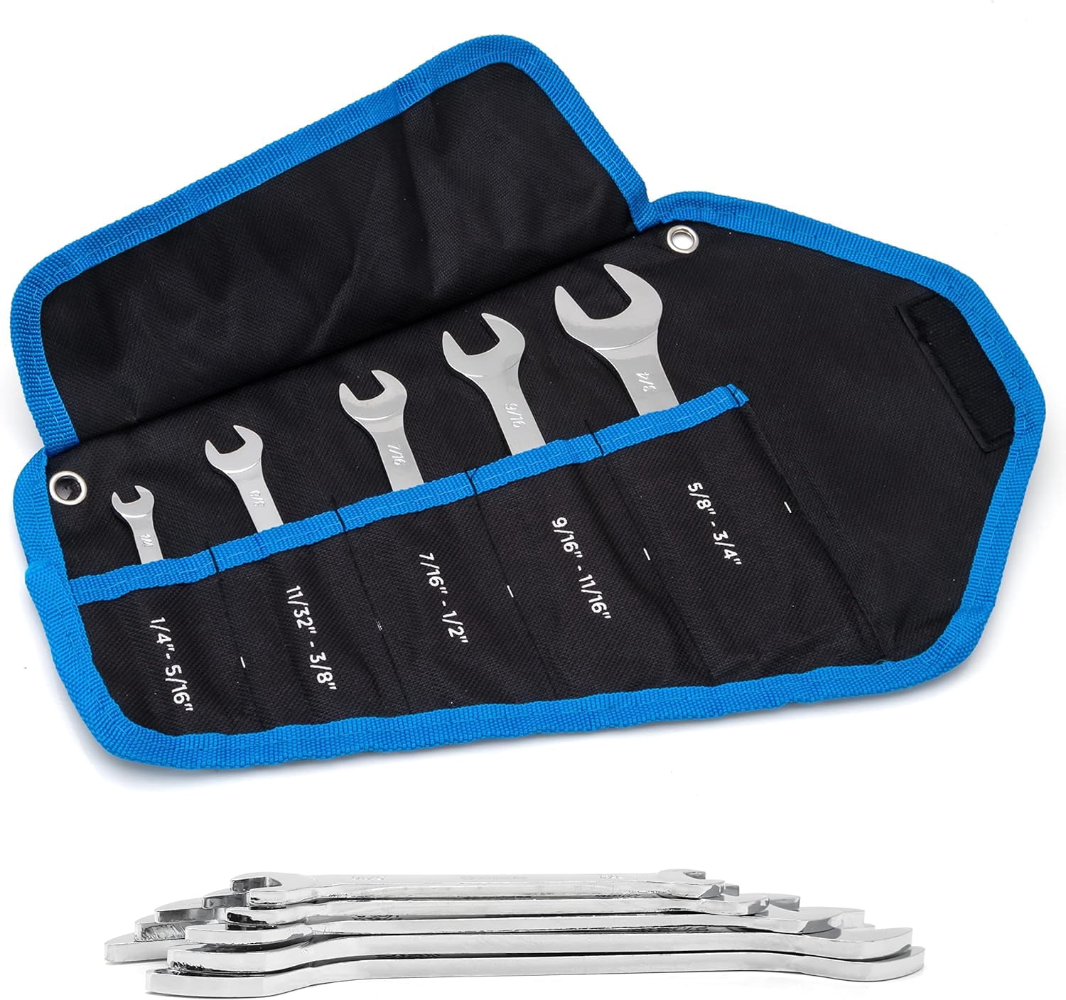 Neiko 03580A Super Thin SAE Wrench Set, 3-4mm Thick, 5 Piece, Double Open Ended, Standard Span, Slim Profile