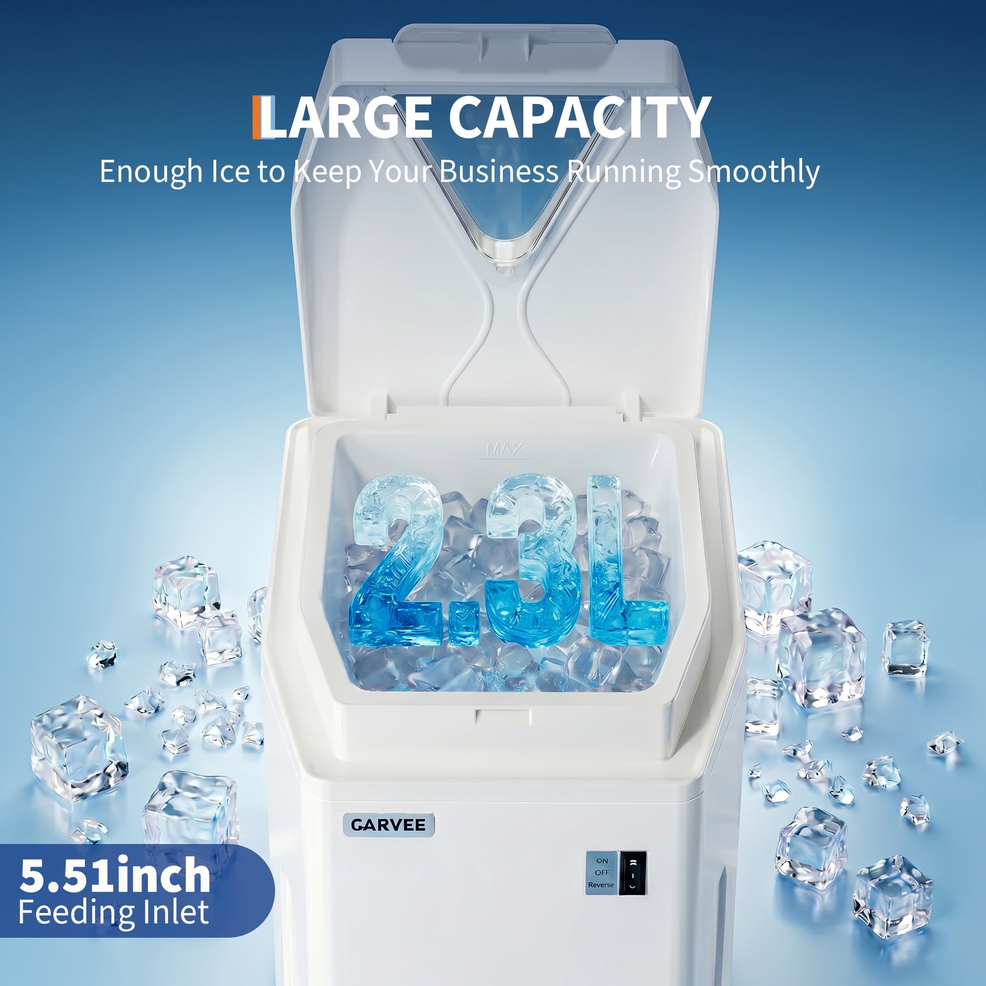 Commercial Ice Crusher 300LBS/H, 500W Electric Snow Cone Machine, 320RPM Stainless Steel Shaved Ice Maker for Home, Restaurants, and Bars