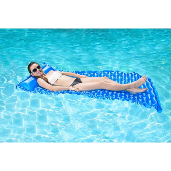 H2O Go! 7 Ft Long Float'N Roll Blue Air Mat Swimming Pool Float