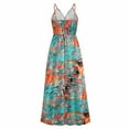 thumbnail image 4 of Anbech Boho Deep V-Neck Women Sling Dress Floral Printed High Waiste Beach Long Flowy Dresses, 4 of 9