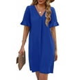 thumbnail image 5 of Admvng Womens Dresses Summer Solid Color V-neck Ruffle Short Sleeved A Line Dress with Pockets S-2XL, 5 of 9