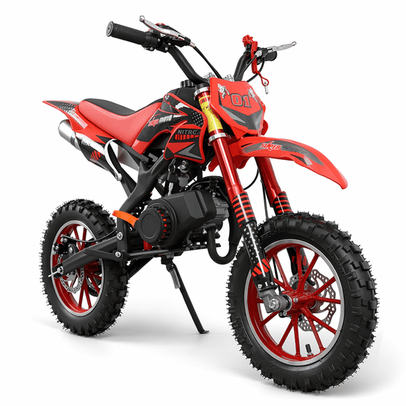 50cc Dirt Bike,2-Stroke Gas Mini Bike,Gray,2026 Upgraded,Kids Dirt Bike for 8-14 with Front Rear Disc Brakes,10In Off-Road Tires,Shock Absorption,Seat Height 23.6in,Max Speed 40Mph