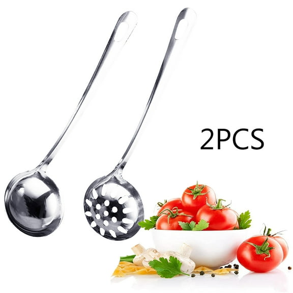 Yirtree 2PCS Soup Ladle Colander Spoon High Temperature Resistant Long Handle Stainless Steel Hanging Hot Pot Scoop for Kitchen