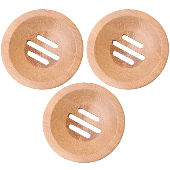 SOPOTUTU 3-Pack Beige Soap Dishes with Self-Draining Design, Round Holders for Kitchen and Bathroom Use