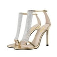 thumbnail image 2 of XYD Women Sparkle Rhinestones Open Toe T-Bar Stiletto High Heel Ankle Strap Buckled Cocktail Party Shoes Size 8.5 Gold, 2 of 4