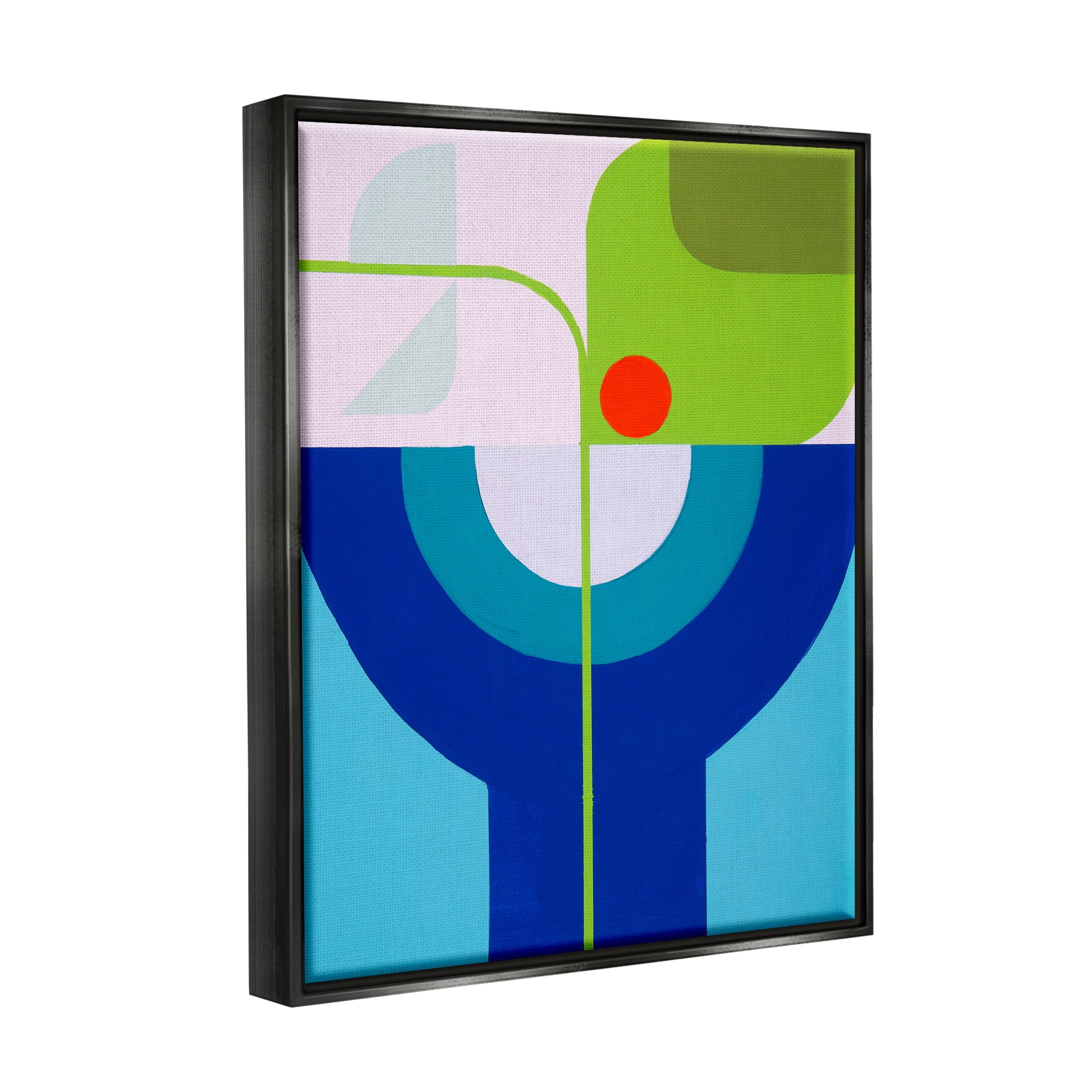 Stupell Industries Green & Blue Geometric Abstract Painting Black Floater Framed Canvas Art Print Wall Art, 25 x 31