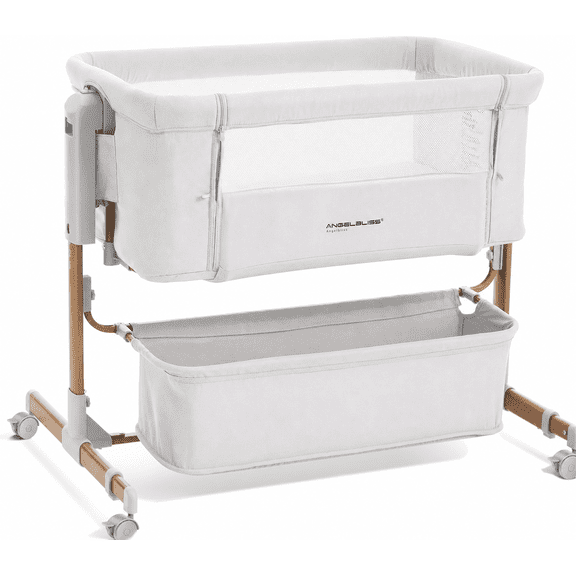 Angelbliss 3-in-1 Baby Bassinet & Bedside Sleeper, 6-Height Adjustable Rocking Crib for Newborns with Storage Basket