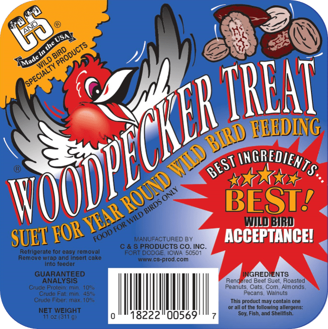 C&S Woodpecker Suet Treat, 11 oz Cake, Wild Bird Suet, 12 Pack