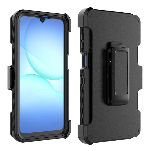 Samsung Galaxy A17 5G Case with 360°Rotating Holster, Njjex Military-Grade Drop Protection, Built-in Tempered Glass Screen Protector & Kickstand Heavy Duty Shockproof Rugged Cover-Black